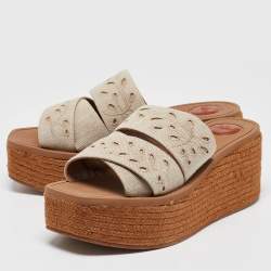 مملوكة مسبقًا Chloe Grey Denim Woody Espadrille Flats Size 40