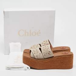 مملوكة مسبقًا Chloe Grey Denim Woody Espadrille Flats Size 40