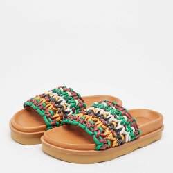 Chloe Multicolor Woven Leather Wavy Slides Size 39