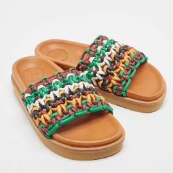 Chloe Multicolor Woven Leather Wavy Slides Size 39