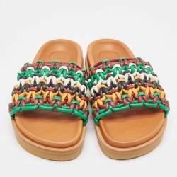 Chloe Multicolor Woven Leather Wavy Slides Size 39