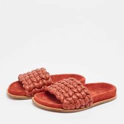 Chloe Brown Braided Leather Kacey Slides Size 36