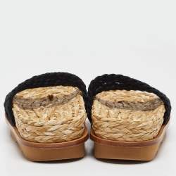 مملوكة مسبقًا Chloe Black Woven Crochet Wavy Flat Slides Size 39