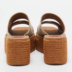 Pre Owned Chloe Grey Denim Woody Wedge Espadrilles Size 38