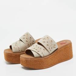 Pre Owned Chloe Grey Denim Woody Wedge Espadrilles Size 38