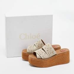 Pre Owned Chloe Grey Denim Woody Wedge Espadrilles Size 38