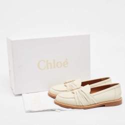 Chloe Cream Leather C Slip On Loafers Size 40