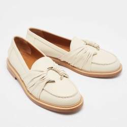 Chloe Cream Leather C Slip On Loafers Size 40