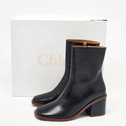 Pre Owned Chloe Black Leather Zip Up Ankle Length Boots Size 39
