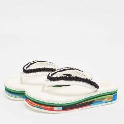 Chloe Black/White Woven Fabric Lou Thong  Sandals Size 40