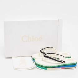 Pre Owned Chloe White/Black Braided Fabric Lou Thong Sandals Size 37