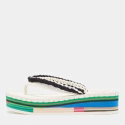 Pre Owned Chloe White/Black Braided Fabric Lou Thong Sandals Size 37