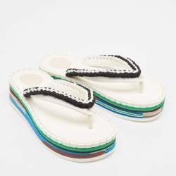 Pre Owned Chloe White/Black Braided Fabric Lou Thong Sandals Size 37