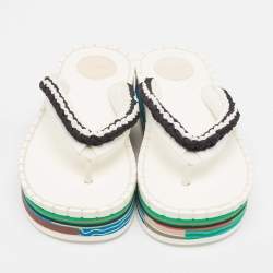 Pre Owned Chloe White/Black Braided Fabric Lou Thong Sandals Size 37
