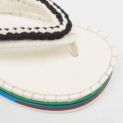 Pre Owned Chloe White/Black Braided Fabric Lou Thong Sandals Size 37