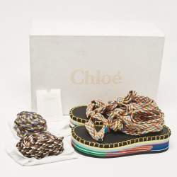 Chloé Multicolor Knit Fabric Ankle Strap Sandals Size 36