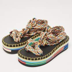 Chloé Multicolor Knit Fabric Ankle Strap Sandals Size 36
