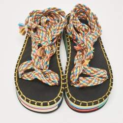 Chloé Multicolor Knit Fabric Ankle Strap Sandals Size 36