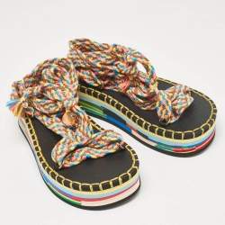 Chloé Multicolor Knit Fabric Ankle Strap Sandals Size 36