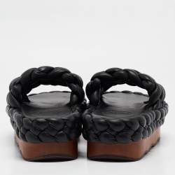 Chloe Black Leather Wavy Braided Flat Slides Size 38