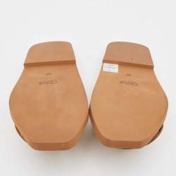 Chloe Light Brown Leather Logo Embroidered Woody Flat Slides Size 38