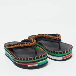 Chloe Multicolor Knit Fabric Lou Platform Thong Sandals Size 36