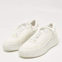 Chloe White Knit Fabric and Suede Nama Sneakers Size 39