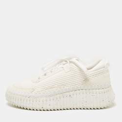Chloe White Knit Fabric and Suede Nama Sneakers Size 39