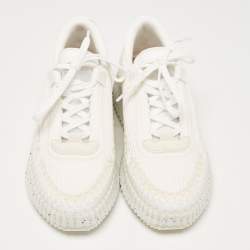 Chloe White Knit Fabric and Suede Nama Sneakers Size 39