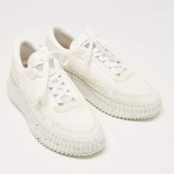 Chloe White Knit Fabric and Suede Nama Sneakers Size 39