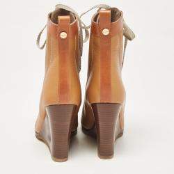 Chloe Brown Leather Lace Up Wedge Ankle Boots Size 37.5