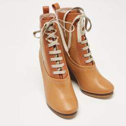 Chloe Brown Leather Lace Up Wedge Ankle Boots Size 37.5
