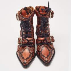 Chloe Brown Python Embossed Leather Rylee Ankle Boots Size 34.5