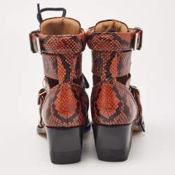 Chloe Brown Python Embossed Leather Rylee Ankle Boots Size 34.5