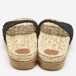 Chloe Black Woven Crochet Wavy Flat Slides Size 40