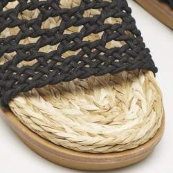 Chloe Black Woven Crochet Wavy Flat Slides Size 40