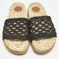 Chloe Black Woven Crochet Wavy Flat Slides Size 40
