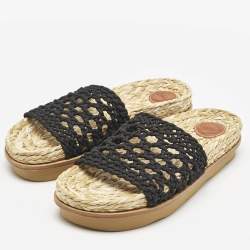Chloe Black Woven Crochet Wavy Flat Slides Size 40