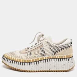 Pre Owned Chloe Multicolor Knit Fabric and Suede Nama Low Top Sneakers Size 38