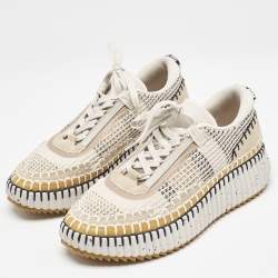 Pre Owned Chloe Multicolor Knit Fabric and Suede Nama Low Top Sneakers Size 38