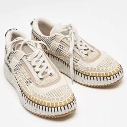 Pre Owned Chloe Multicolor Knit Fabric and Suede Nama Low Top Sneakers Size 38