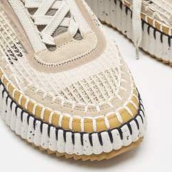 Pre Owned Chloe Multicolor Knit Fabric and Suede Nama Low Top Sneakers Size 38