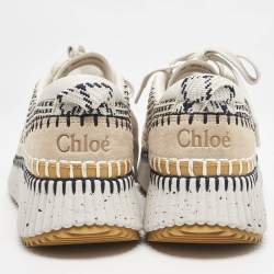 Pre Owned Chloe Multicolor Knit Fabric and Suede Nama Low Top Sneakers Size 38