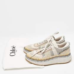 Pre Owned Chloe Multicolor Knit Fabric and Suede Nama Low Top Sneakers Size 38