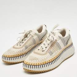 Pre Owned Chloe Multicolor Knit Fabric and Suede Nama Low Top Sneakers Size 38