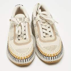 Pre Owned Chloe Multicolor Knit Fabric and Suede Nama Low Top Sneakers Size 38