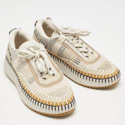 Pre Owned Chloe Multicolor Knit Fabric and Suede Nama Low Top Sneakers Size 38