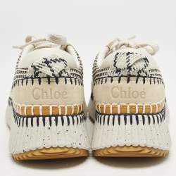 Pre Owned Chloe Multicolor Knit Fabric and Suede Nama Low Top Sneakers Size 38