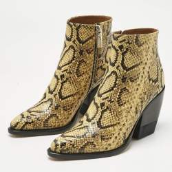 Pre Owned Chloe Yellow Python Embossed Leather Rylee Ankle Boots Size 39