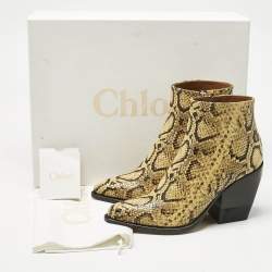 Pre Owned Chloe Yellow Python Embossed Leather Rylee Ankle Boots Size 39